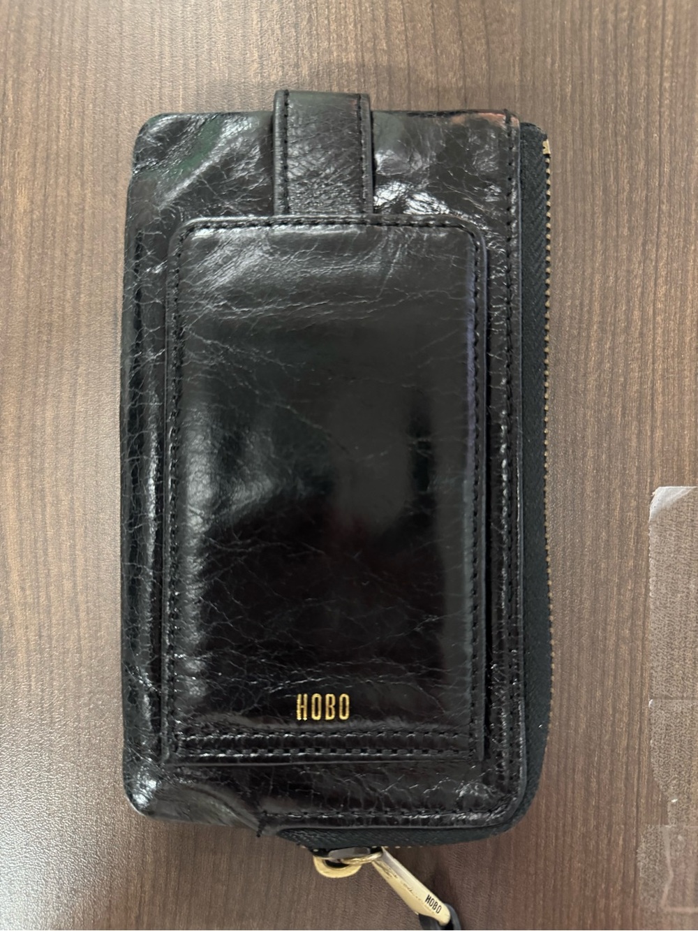 HOBO Black Leather Zip Wallet Phone Case with Exterior Pocket